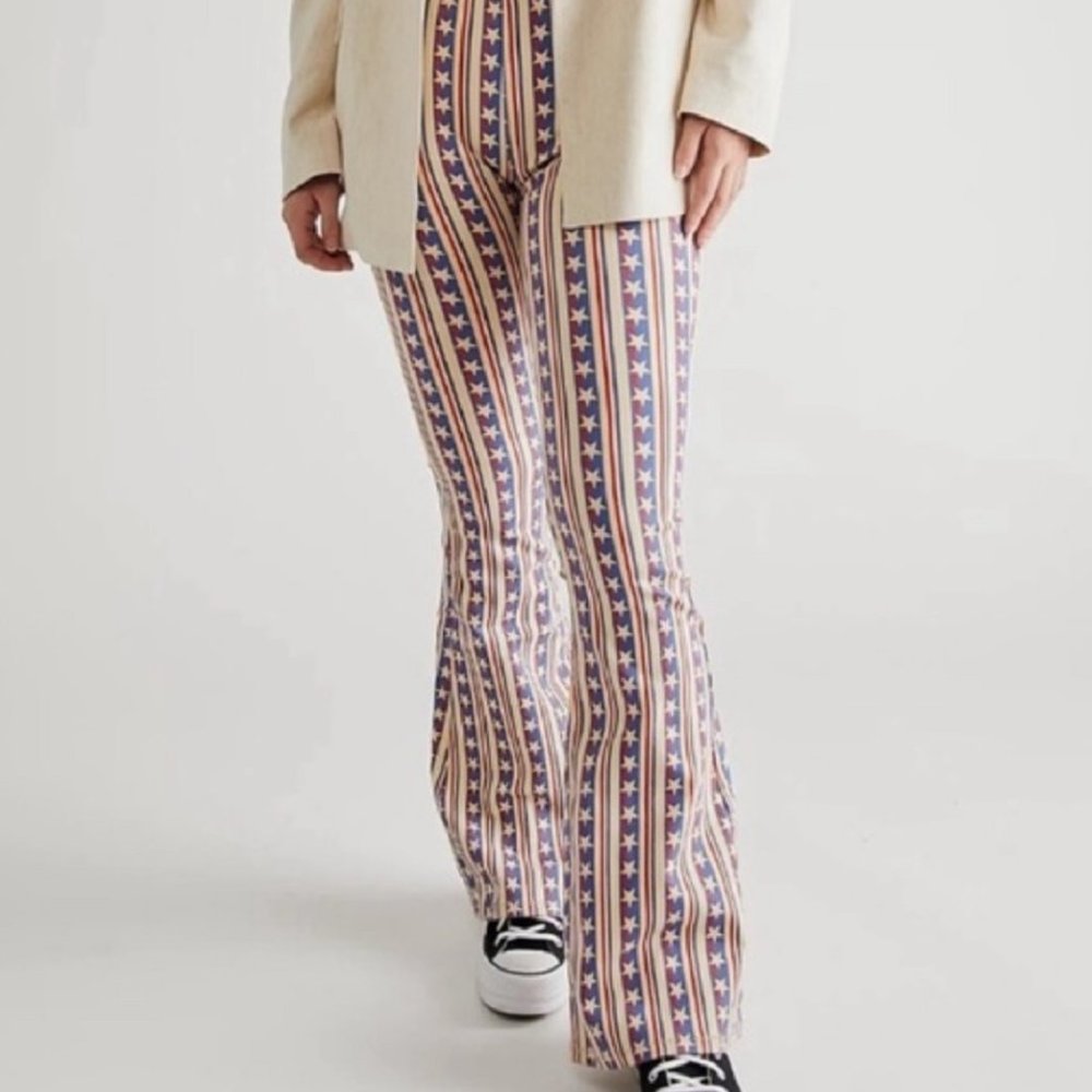 LAST PAIR !  Free People Stars Pants Penny Stripe Jeans American Flag USA - Picture 2 of 14